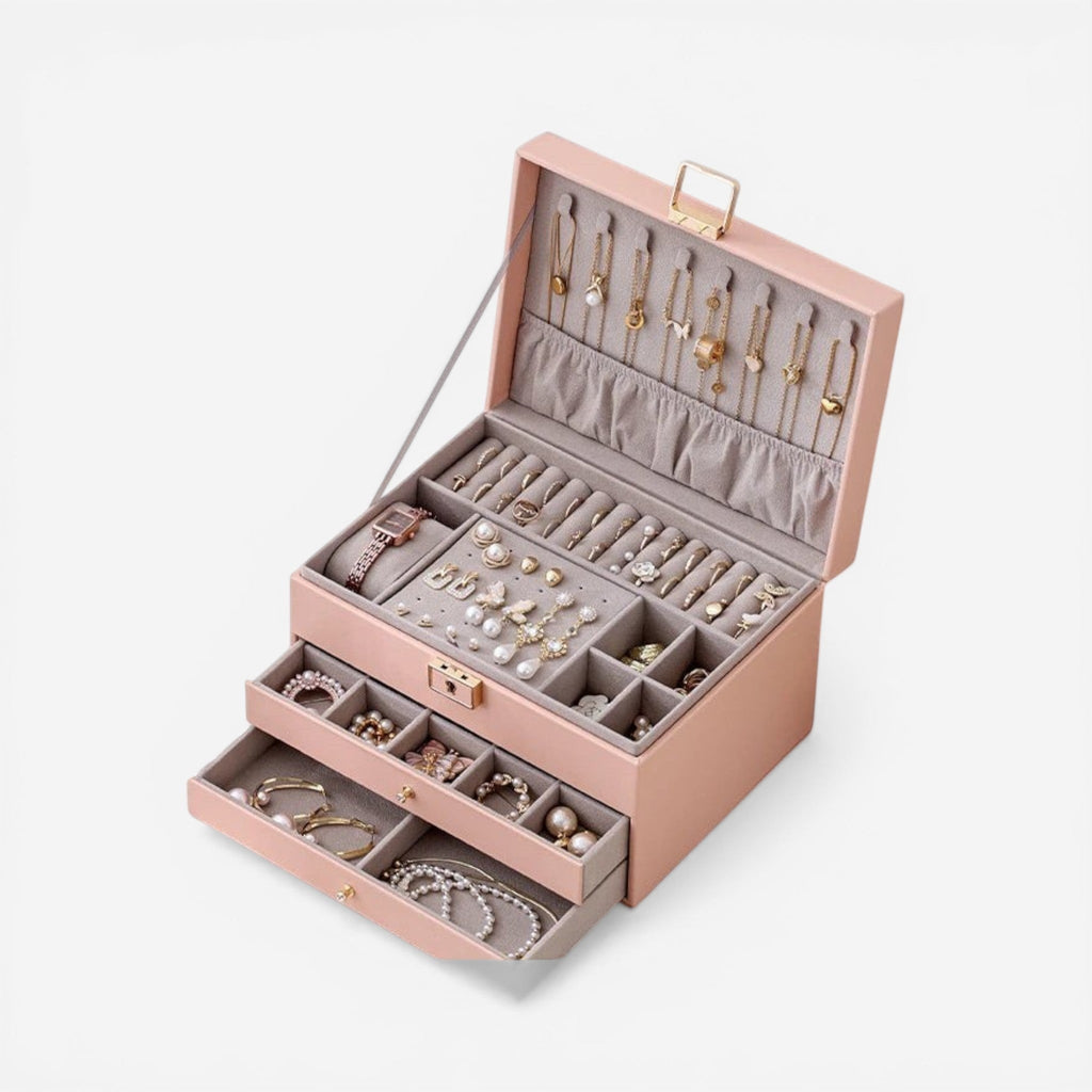 Boîte à bijoux en cuir de grande capacité pour femme