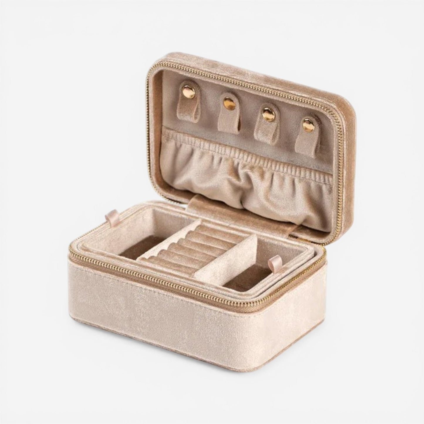 Boîte à bijoux en flanelle claire, élégante et douce, idéale pour un rangement raffiné de vos bijoux.