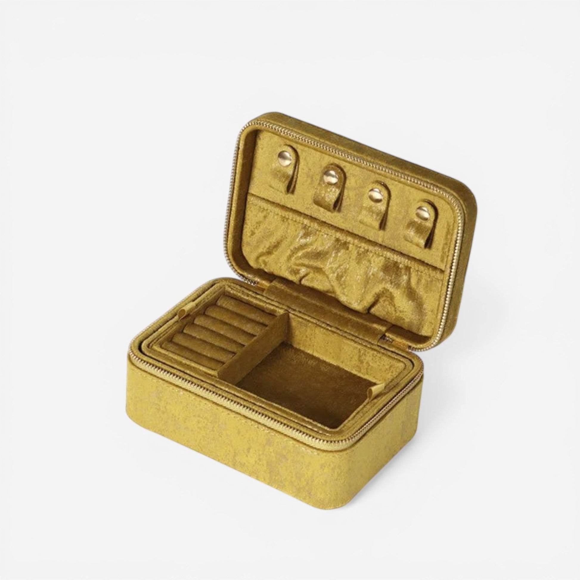 Boîte à bijoux en flanelle jaune, au design original, idéale pour ranger vos bijoux avec style et douceur.