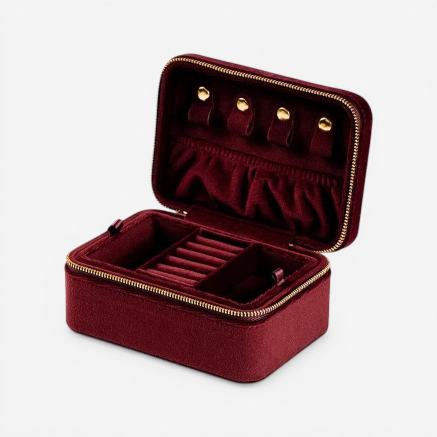 Boîte à bijoux en flanelle au design luxueux, avec compartiments pour organiser bagues, colliers et boucles d’oreilles.