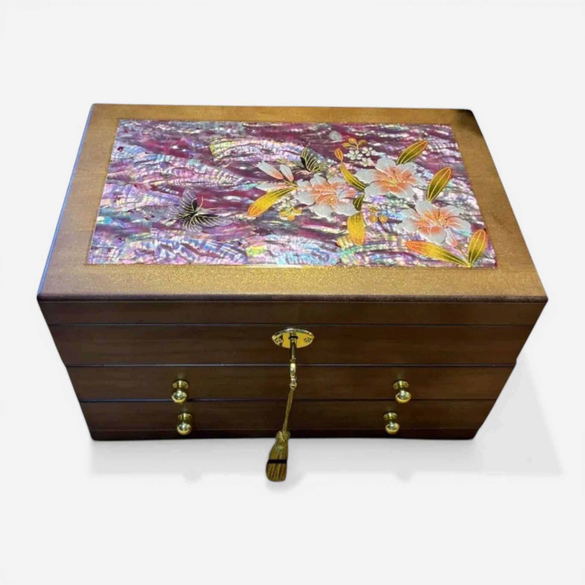 Boîte à bijoux avec couvercle décoratif floral, parfaite pour ranger vos bijoux avec style.