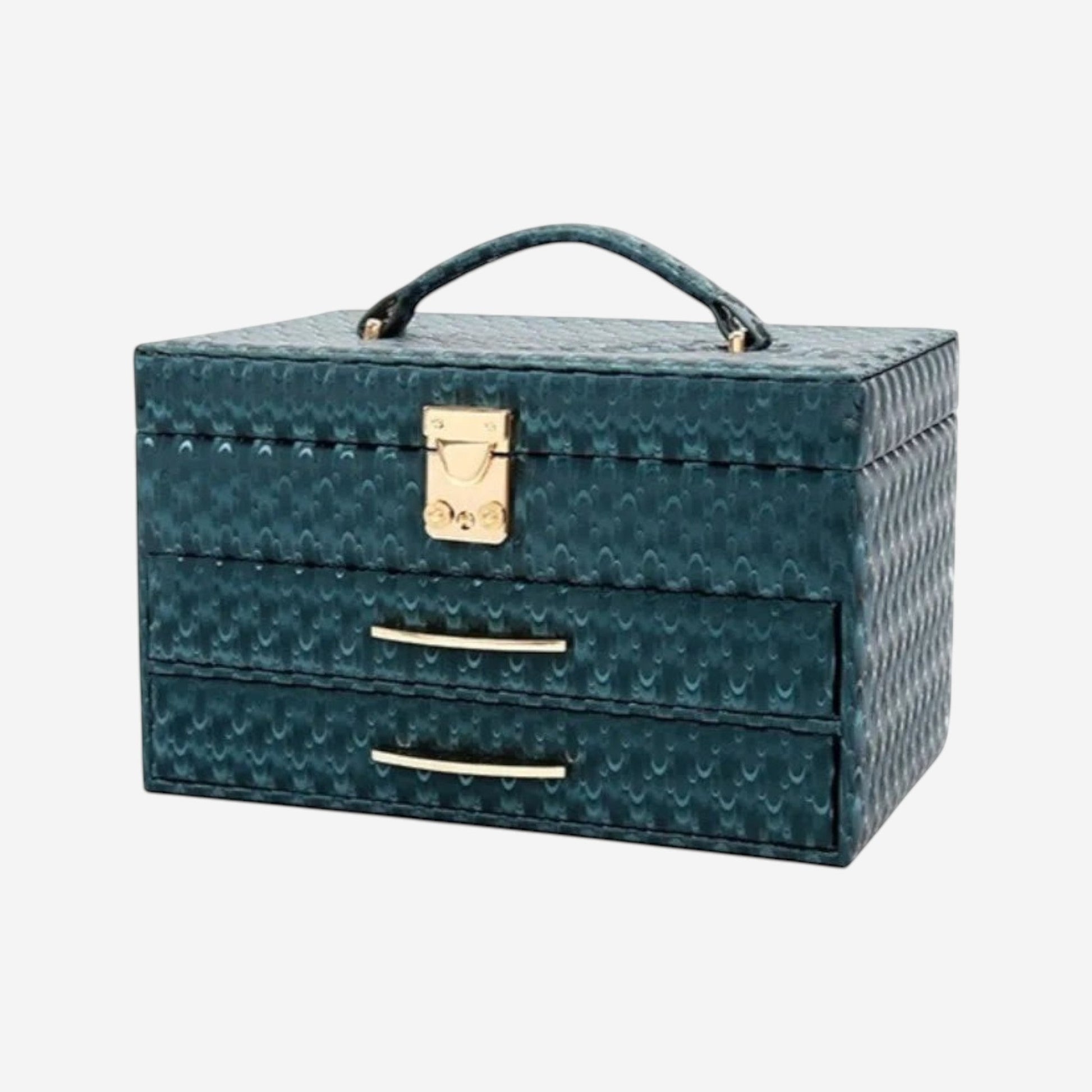 boîte à bijoux grande capacité verte avec compartiments et espace pour colliers et bagues