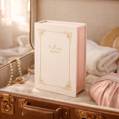 boîte à bijoux en forme de livre rose avec rangement intérieur pour bijoux