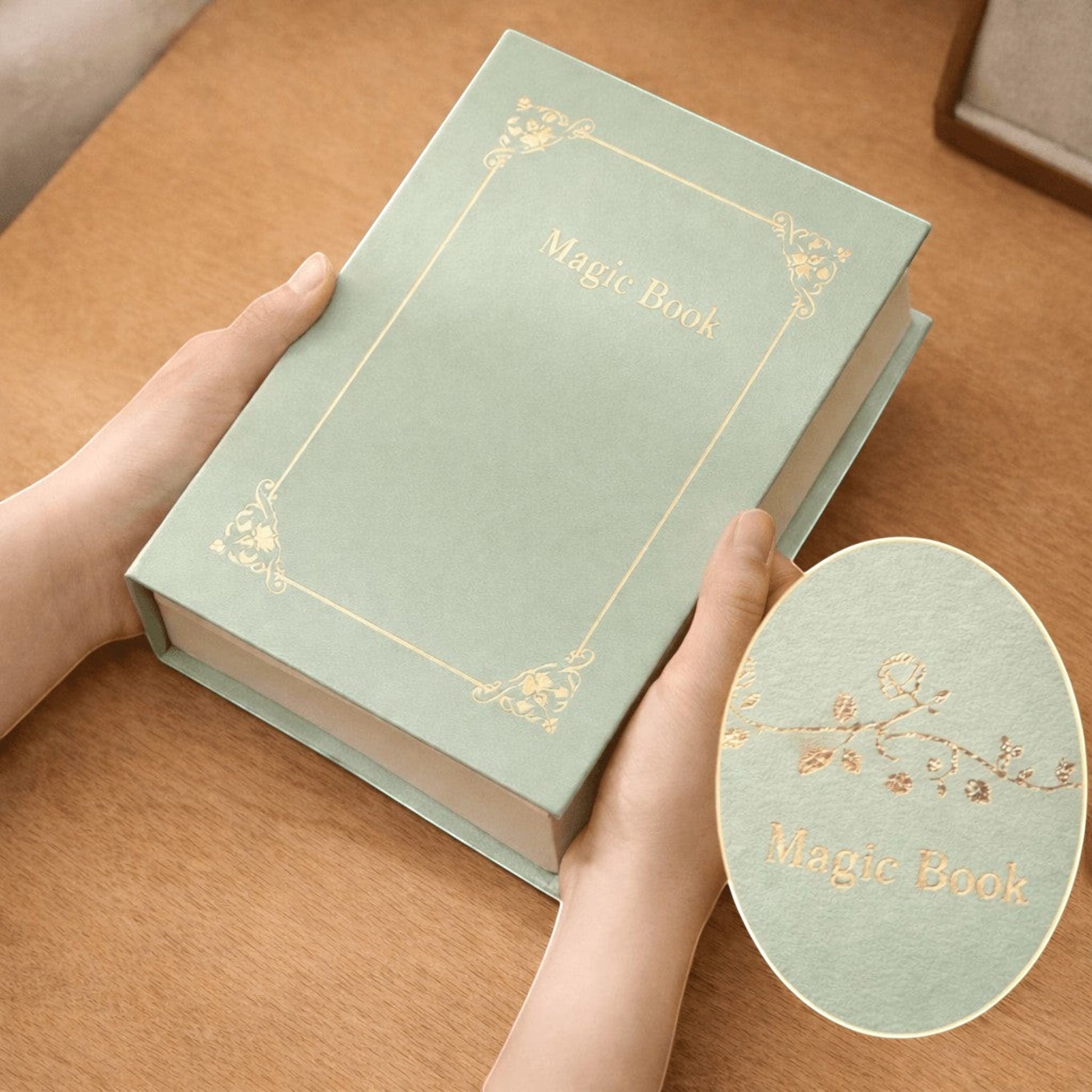 boîte à bijoux en forme de livre vintage vert avec rangement pour bijoux original