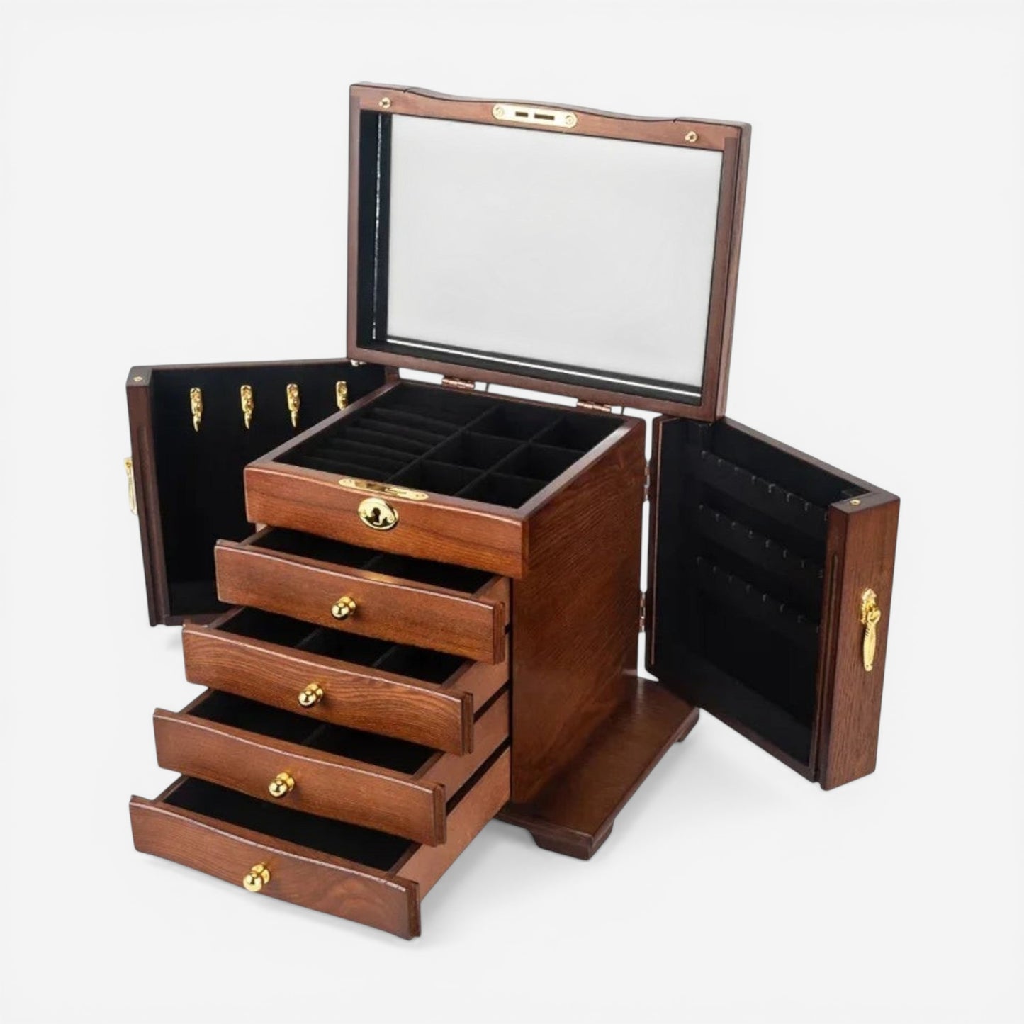 Boîte à bijoux de luxe en bois avec serrure et tiroirs pour un rangement sécurisé des bijoux