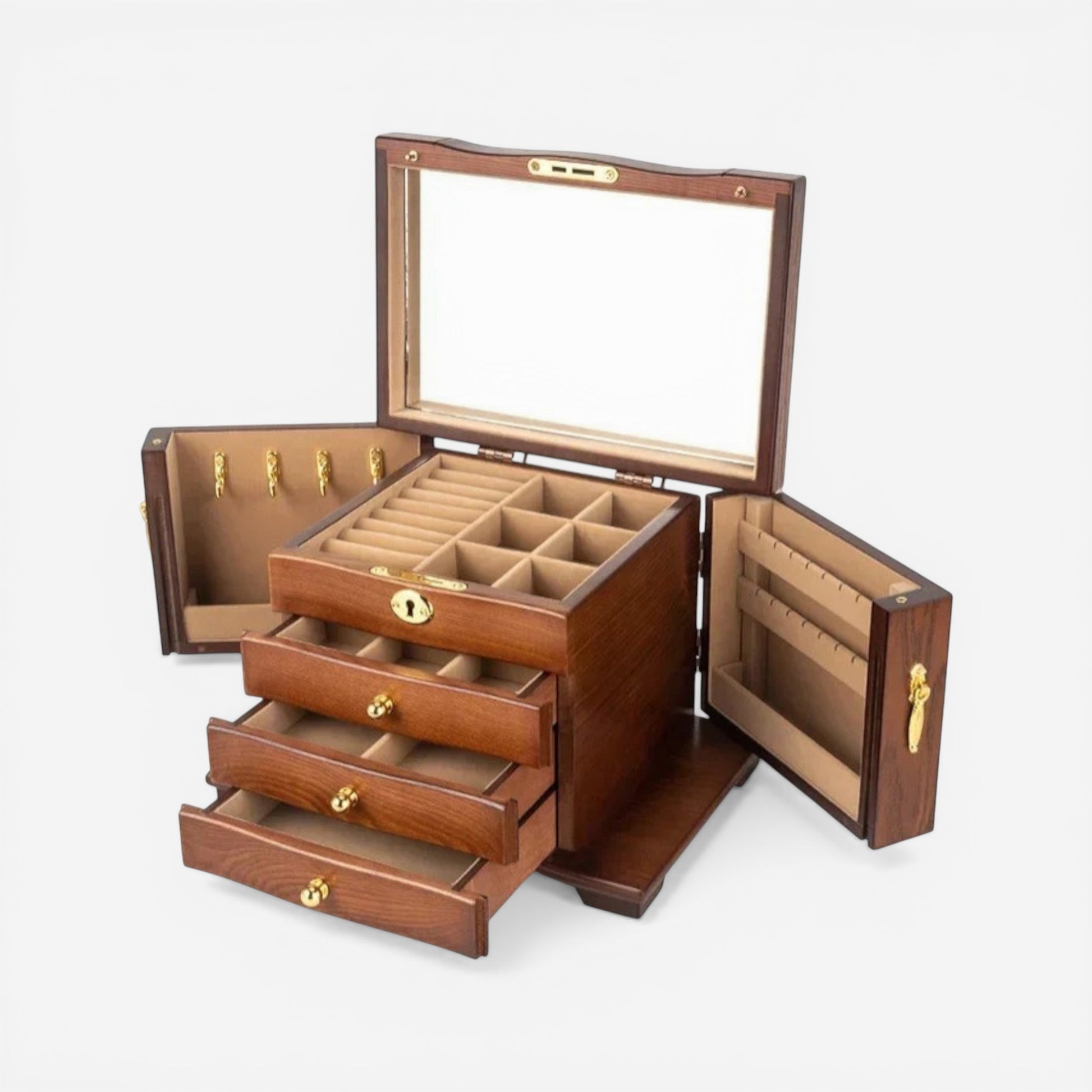 Boîte à bijoux de luxe avec serrure et plusieurs tiroirs pour un rangement organisé
