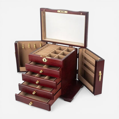 Boîte à bijoux de luxe avec serrure et rangement complet pour bagues colliers et montres