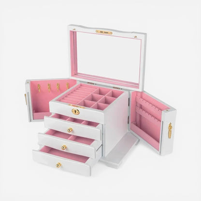 Boîte à bijoux de luxe rose avec serrure et compartiments pour ranger bagues colliers et accessoires