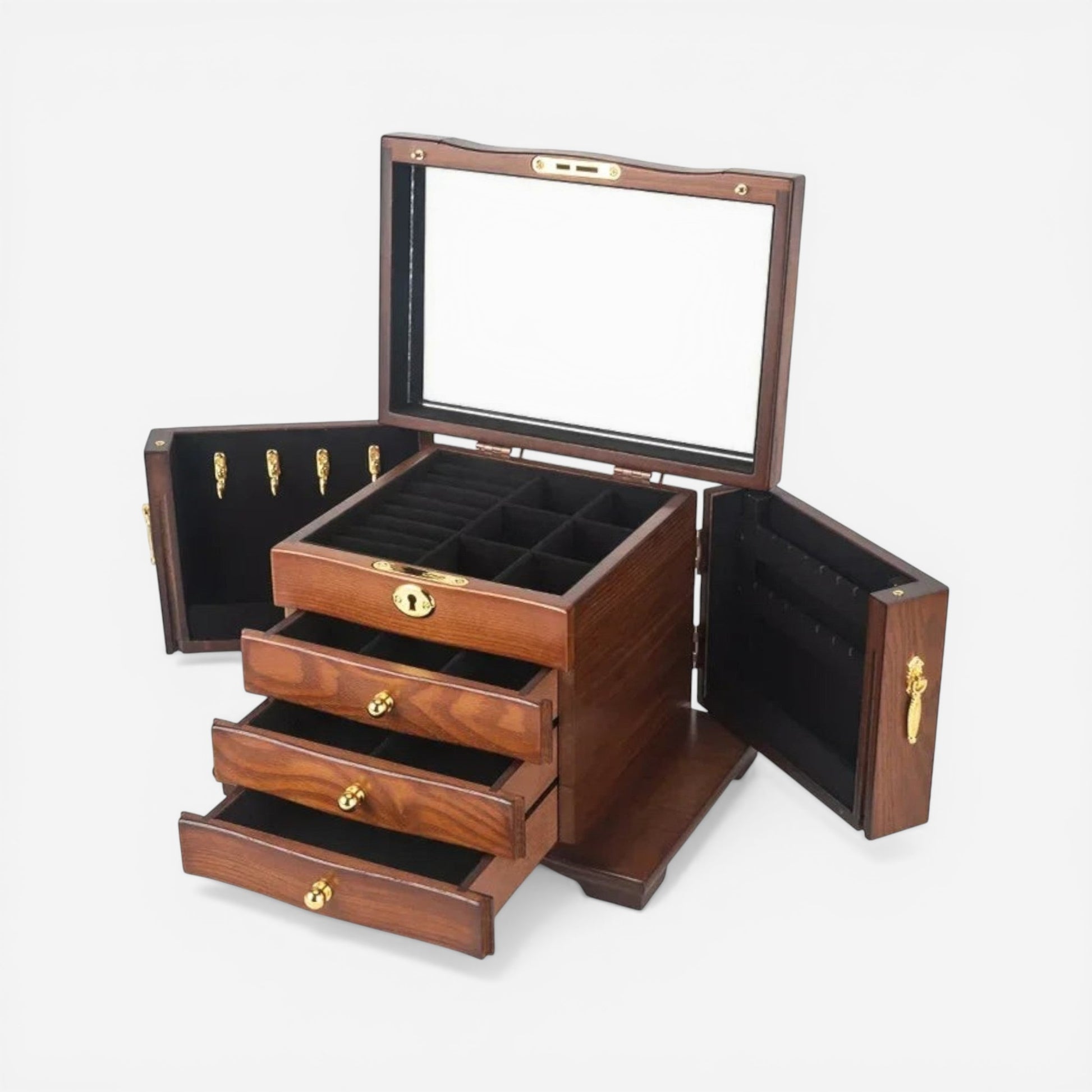 Boîte à bijoux de luxe rouge avec serrure et tiroirs pour ranger bijoux précieux