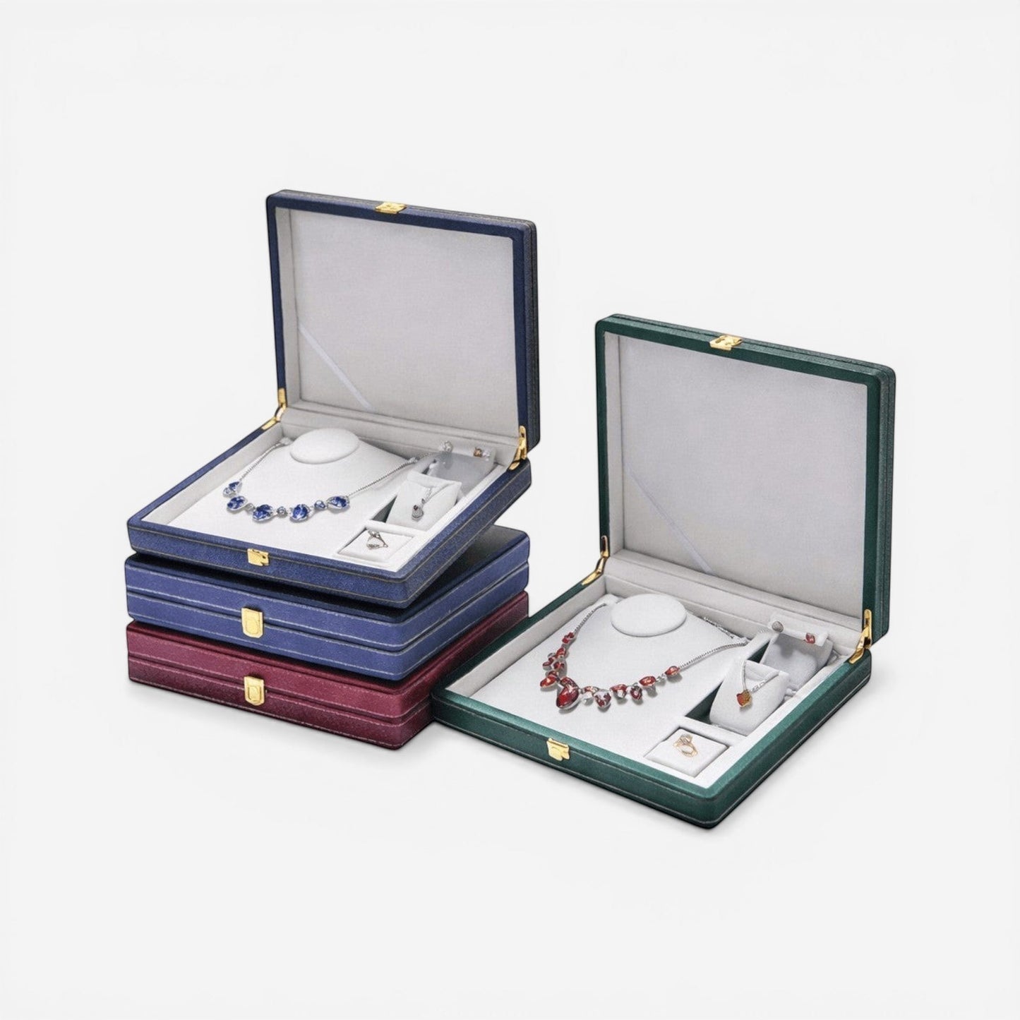 boîte à bijoux de luxe en simili cuir avec compartiments pour bagues colliers et bijoux
