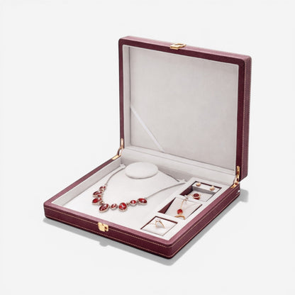 boîte à bijoux de luxe en simili cuir rouge avec rangement intérieur pour bijoux