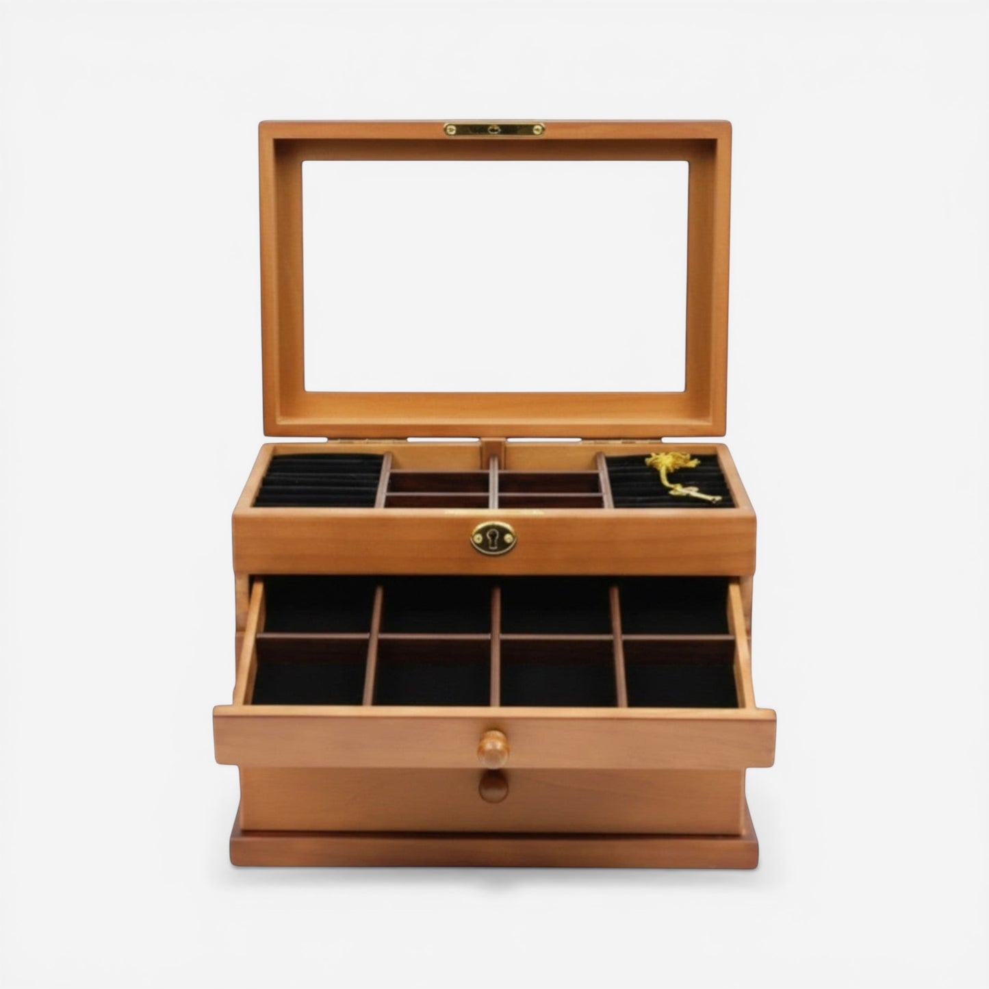 Boîte à bijoux en bois avec miroir serrure à clé et compartiments pour organiser les bijoux