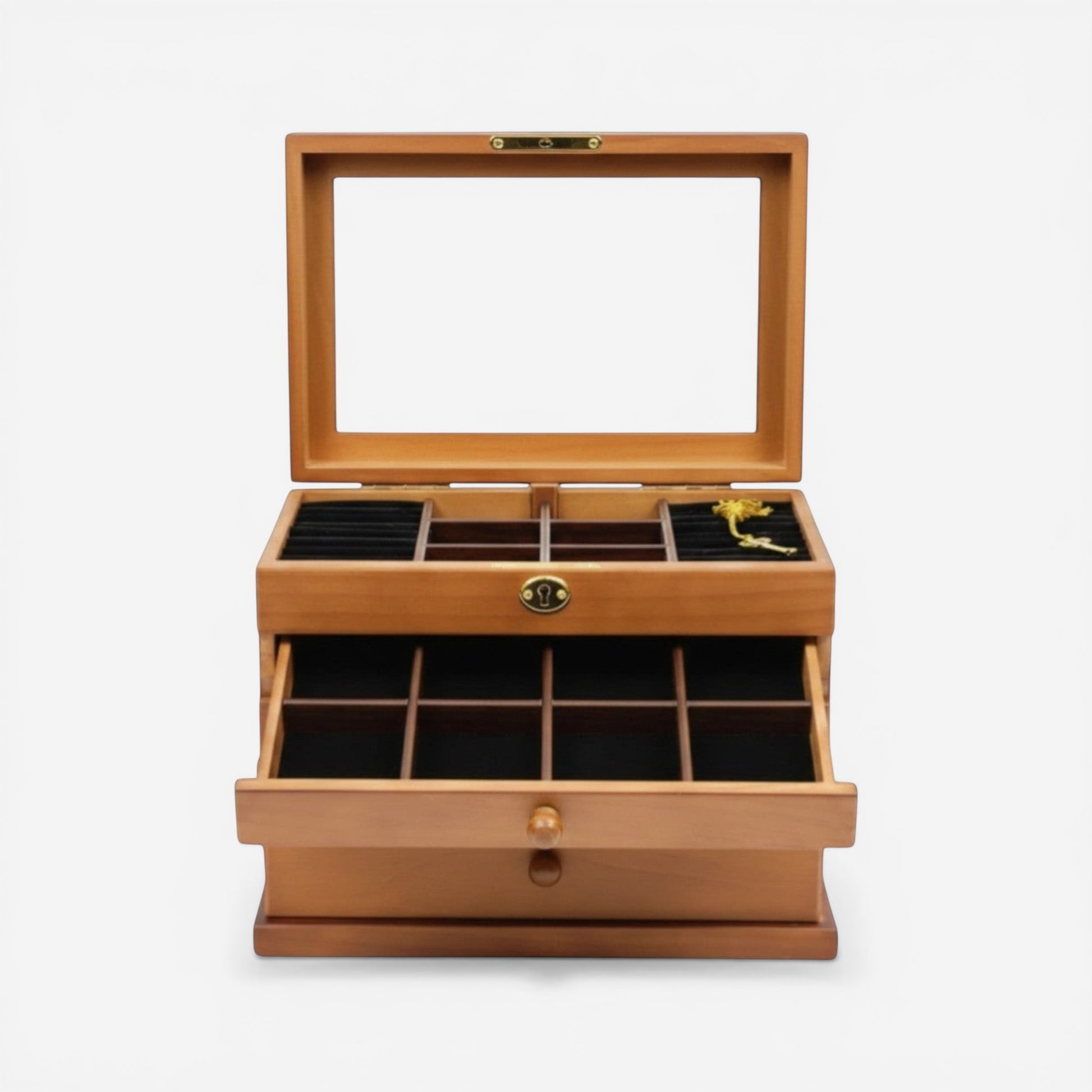 Boîte à bijoux en bois avec miroir serrure à clé et compartiments pour organiser les bijoux