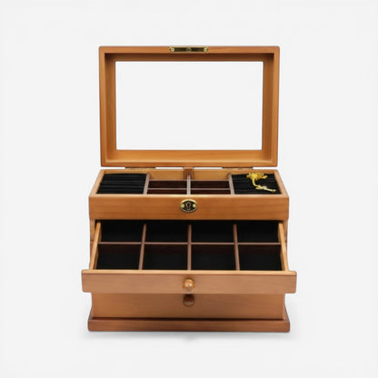 Boîte à bijoux en bois avec miroir serrure à clé et compartiments pour organiser les bijoux