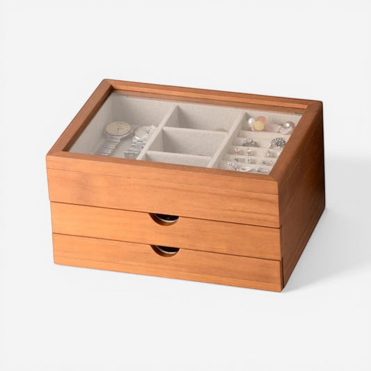 boîte à bijoux moderne 3 niveaux fermée avec design élégant et rangement compact