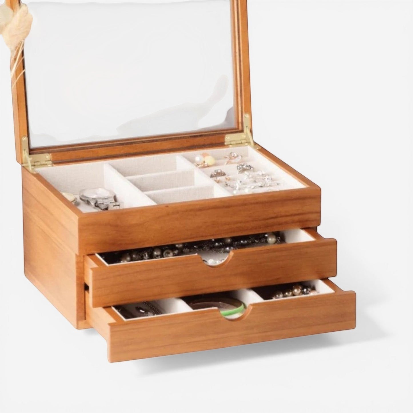 organisateur de bijoux moderne à 3 niveaux avec tiroirs et compartiments pratiques