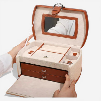 Boîte à bijoux moderne avec grande capacité de rangement, idéale pour stocker bagues, colliers et bracelets en toute sécurité.