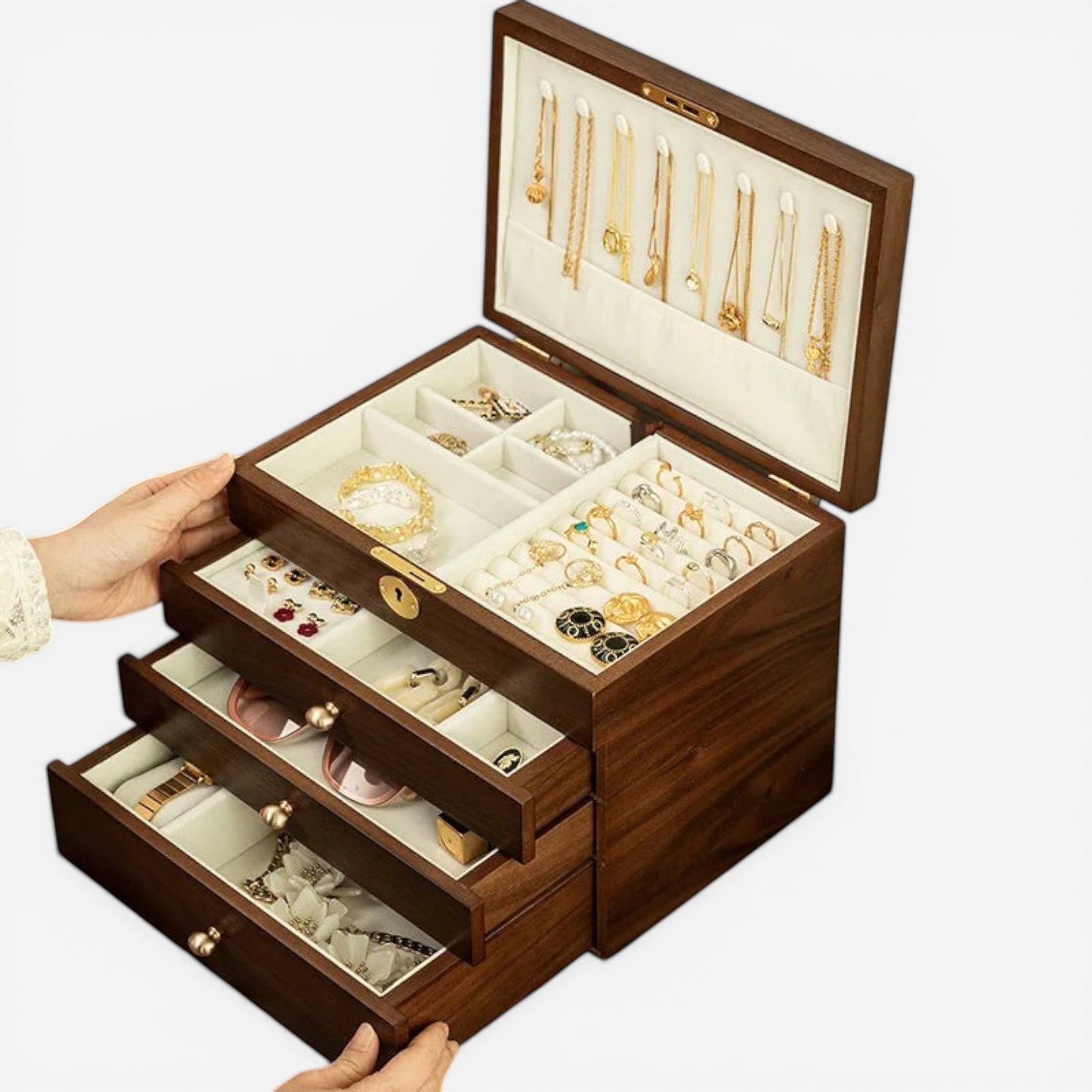 boite à bijoux multicouche avec plusieurs compartiments pour organiser colliers bagues et accessoires