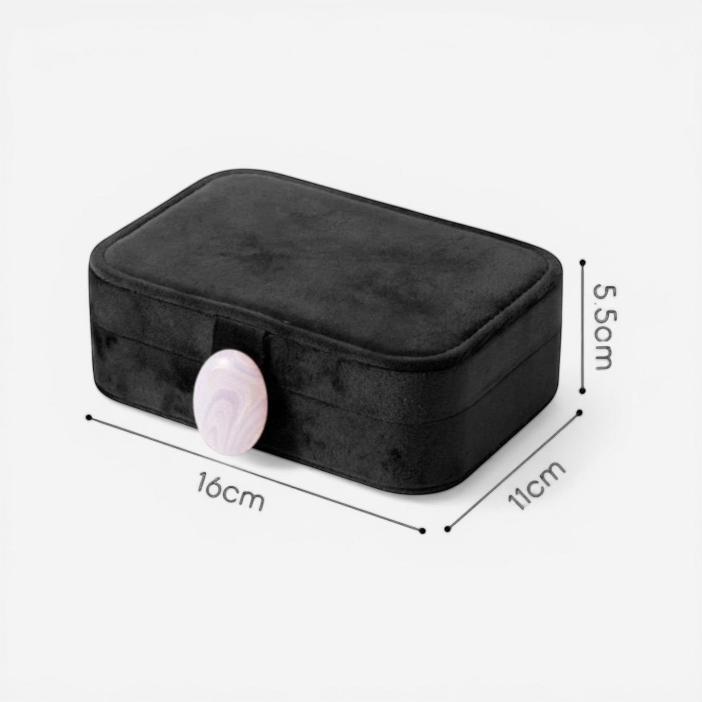 boîte à bijoux nomade noire compacte avec compartiments pour organiser bijoux en voyage