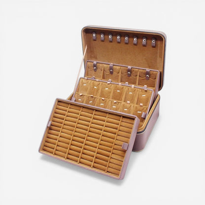 boîte à bijoux portable grande taille en cuir marron avec compartiments pour bijoux et rangement voyage