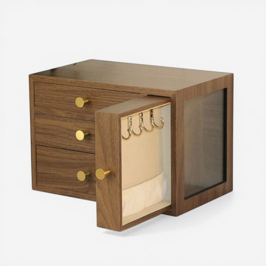 Boîte à bijoux portable moderne en bois avec compartiments pratiques pour organiser bagues, colliers et accessoires lors de vos déplacements.