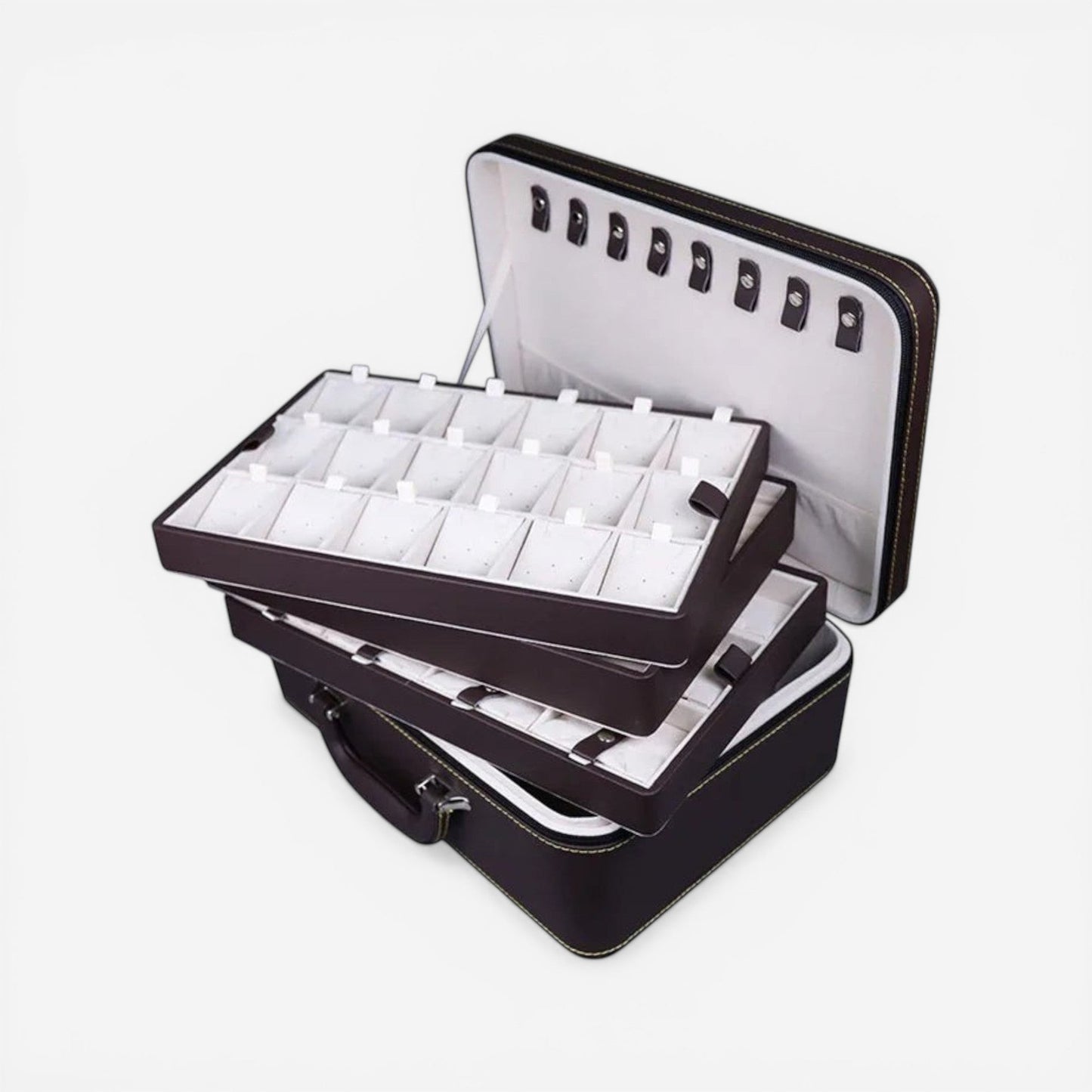 boîte à bijoux portable noire pour voyage avec compartiments et rangement sécurisé