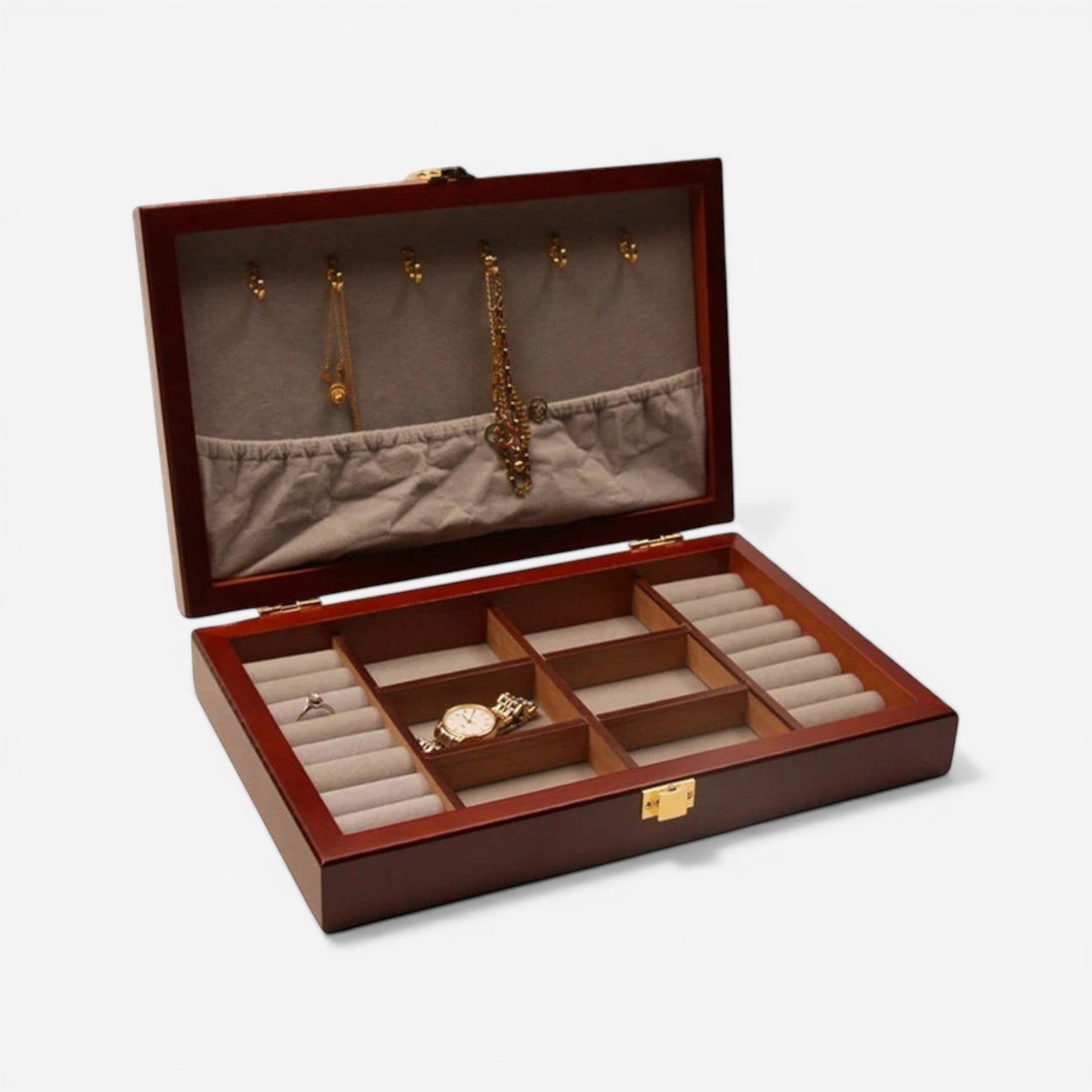 boîte à bijoux rétro en bois style vintage avec compartiments pour bagues et colliers