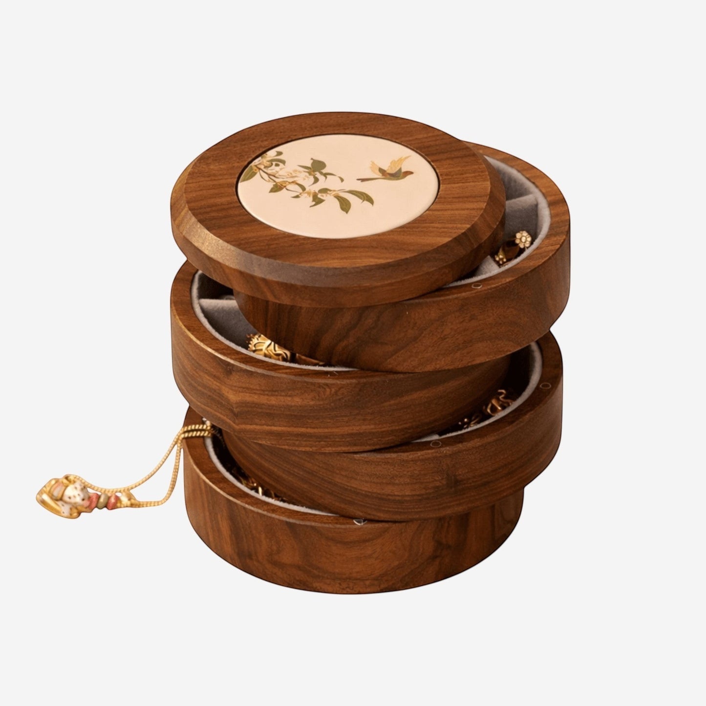 boite a bijoux rotative en bois design pour ranger bagues colliers et bijoux