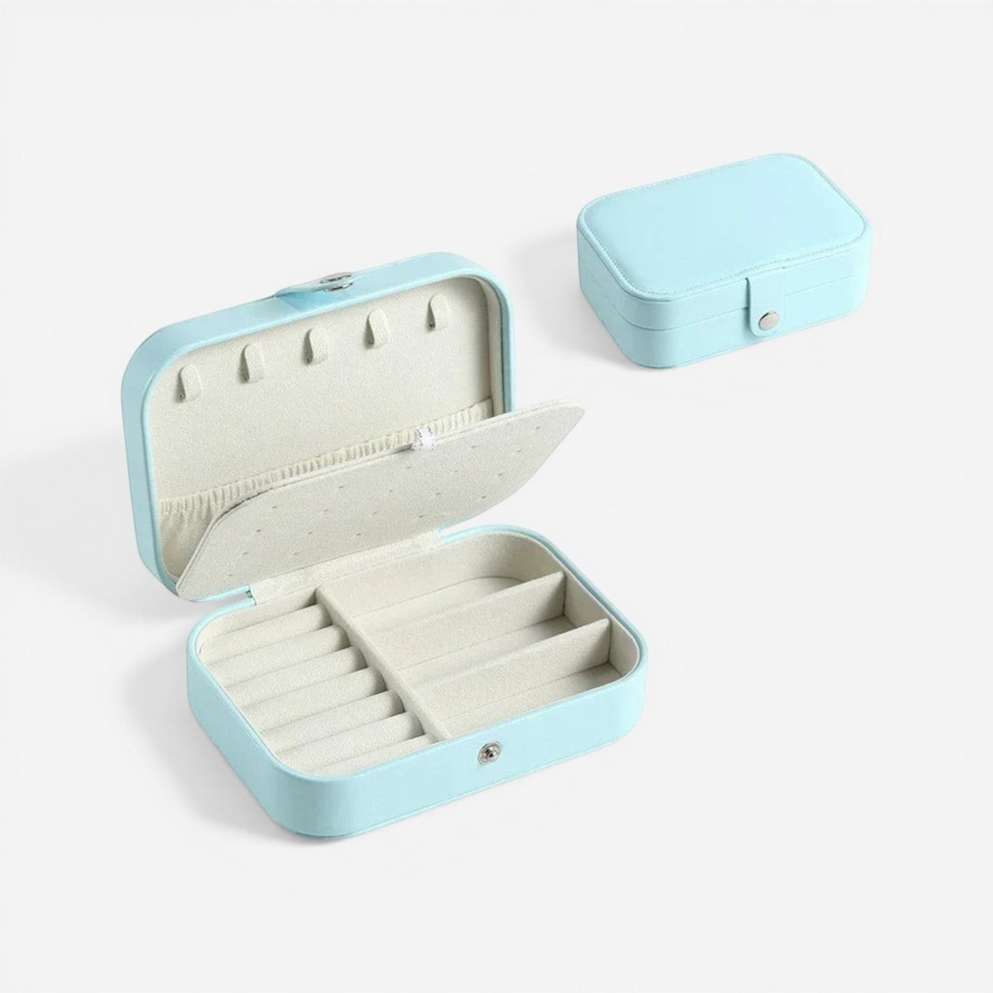 boîte à bijoux portable en simili cuir avec fermeture à boutons pour transporter ses bijoux
