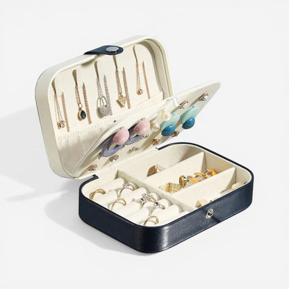 organisateur de bijoux en simili cuir avec fermeture à boutons et compartiments multiples