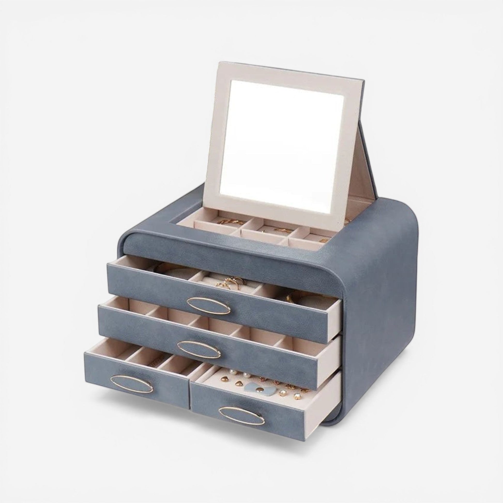 boîte à bijoux en simili cuir avec tiroirs et miroir pour organiser bagues colliers et bracelets