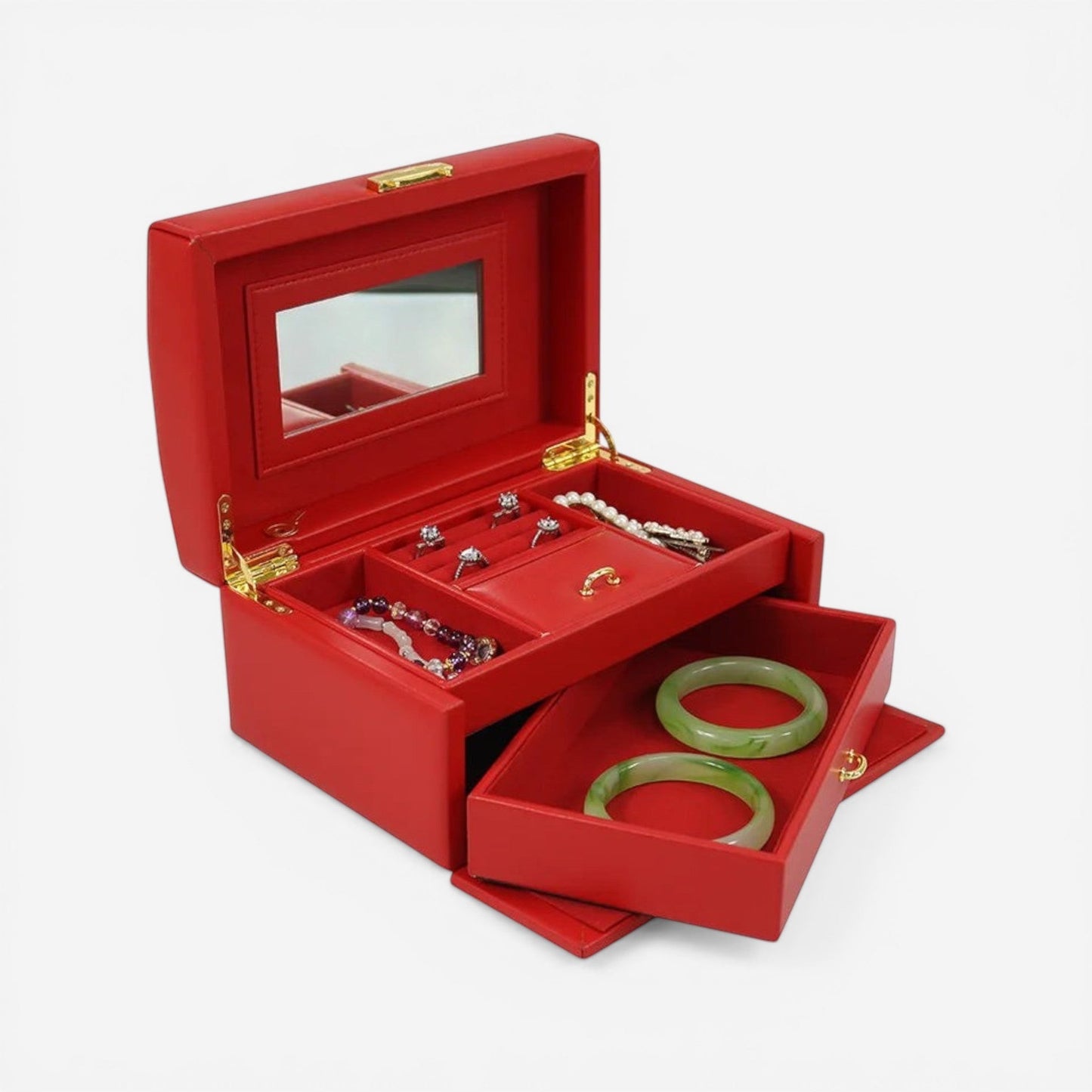 Boîte à bijoux compacte avec tiroir, parfaite pour organiser vos accessoires au quotidien.