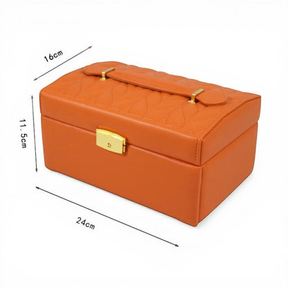 Boîte à bijoux orange avec tiroir, au design moderne, parfaite pour organiser et protéger vos bijoux.
