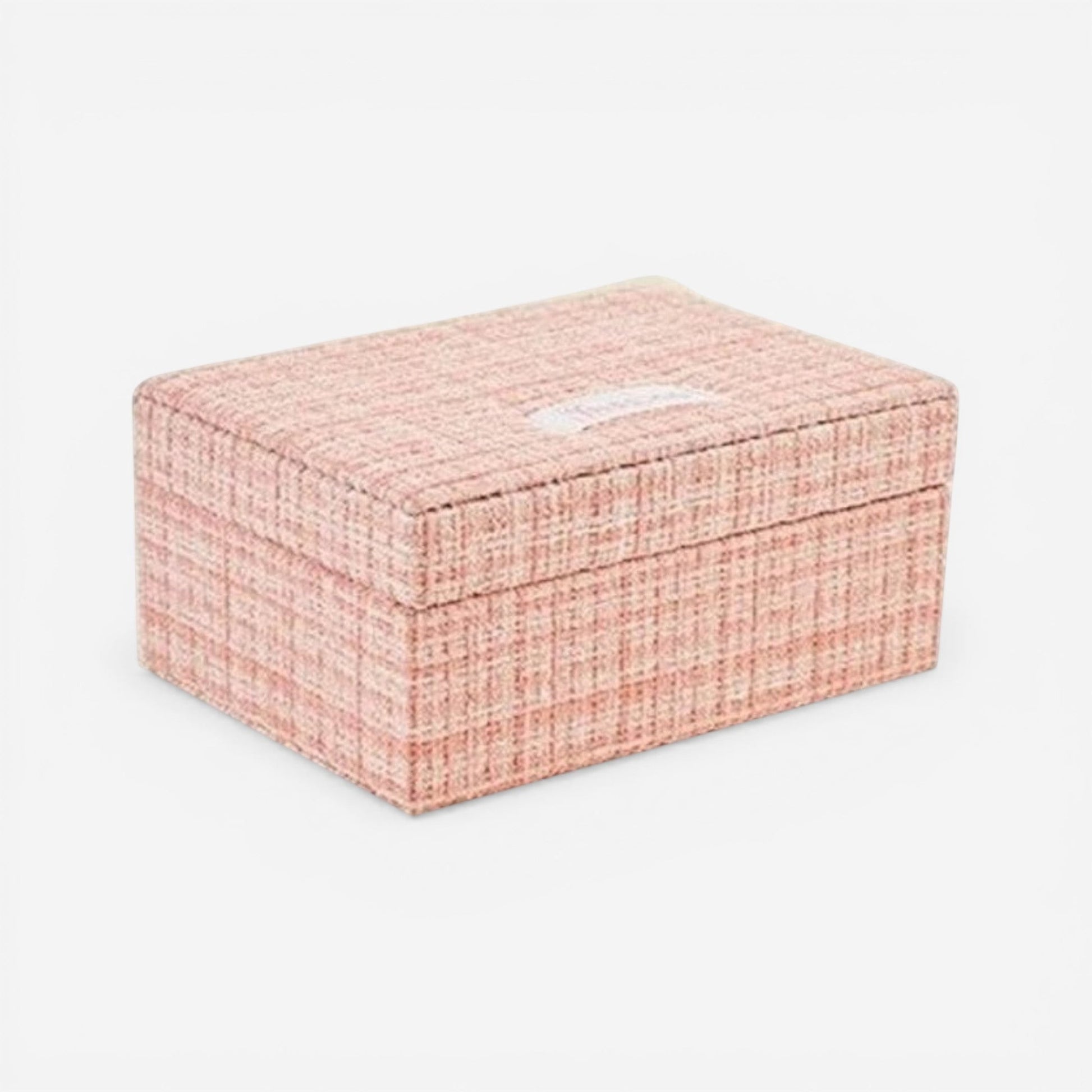 boîte à bijoux en tissu rose avec design élégant et rangement pour accessoires