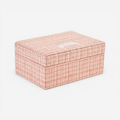 boîte à bijoux en tissu rose avec design élégant et rangement pour accessoires