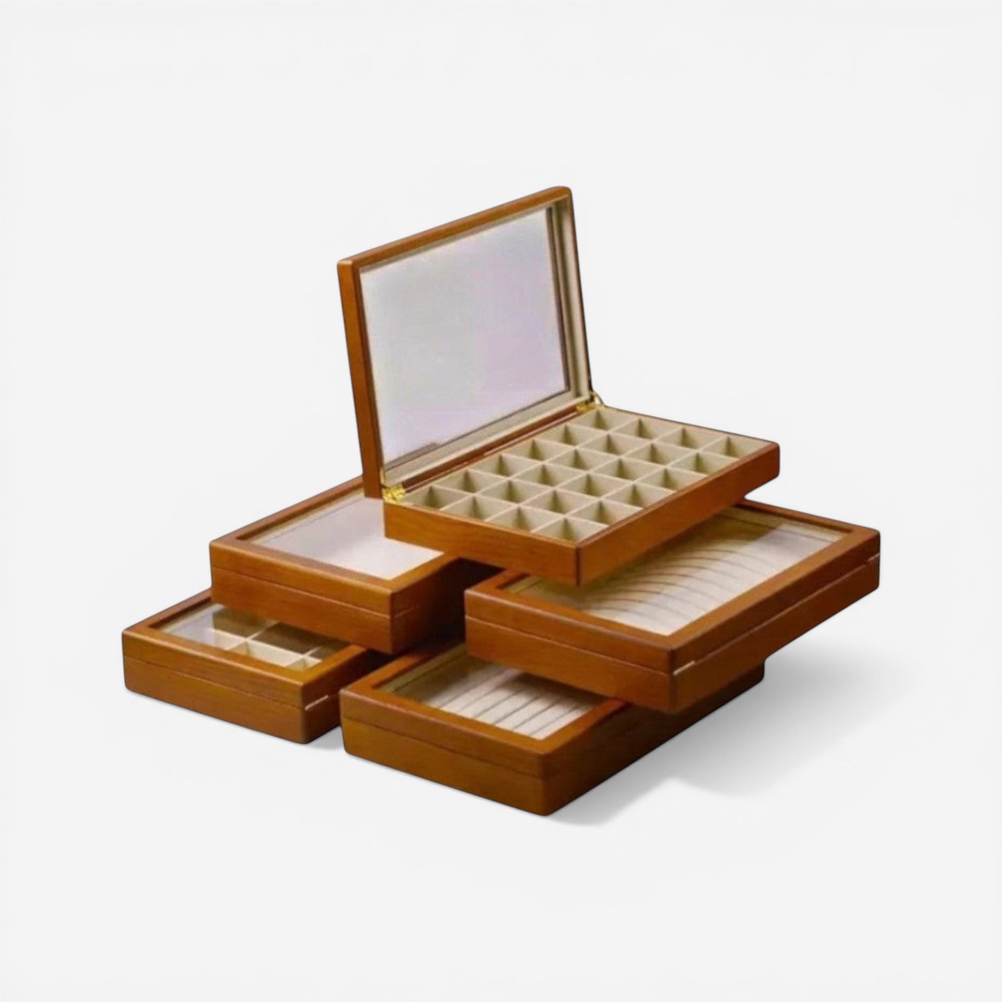 Boîte à bijoux en bois avec couvercle transparent et compartiments pour un rangement organisé