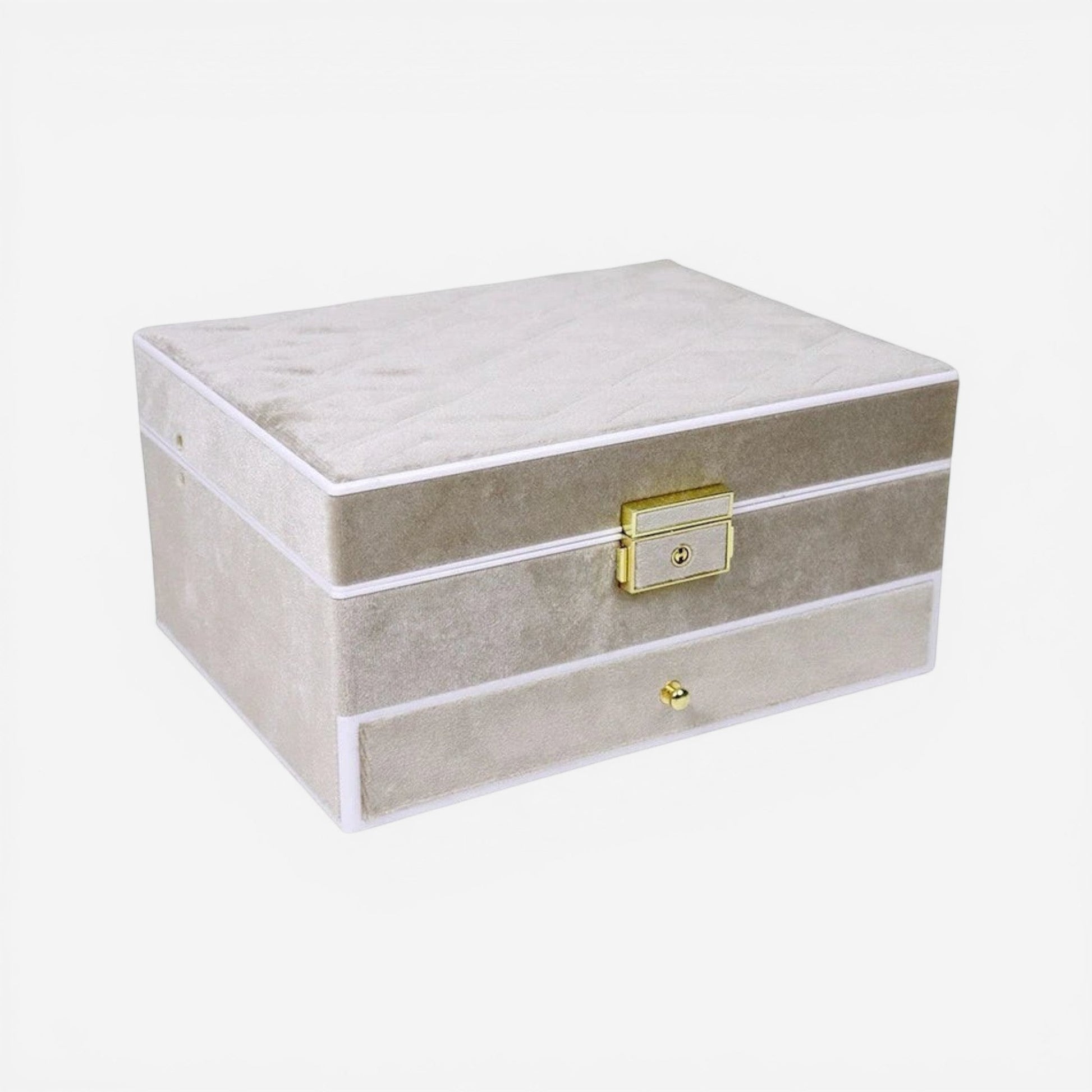 boite à bijoux en velours blanc avec design élégant et rangements pour bijoux précieux