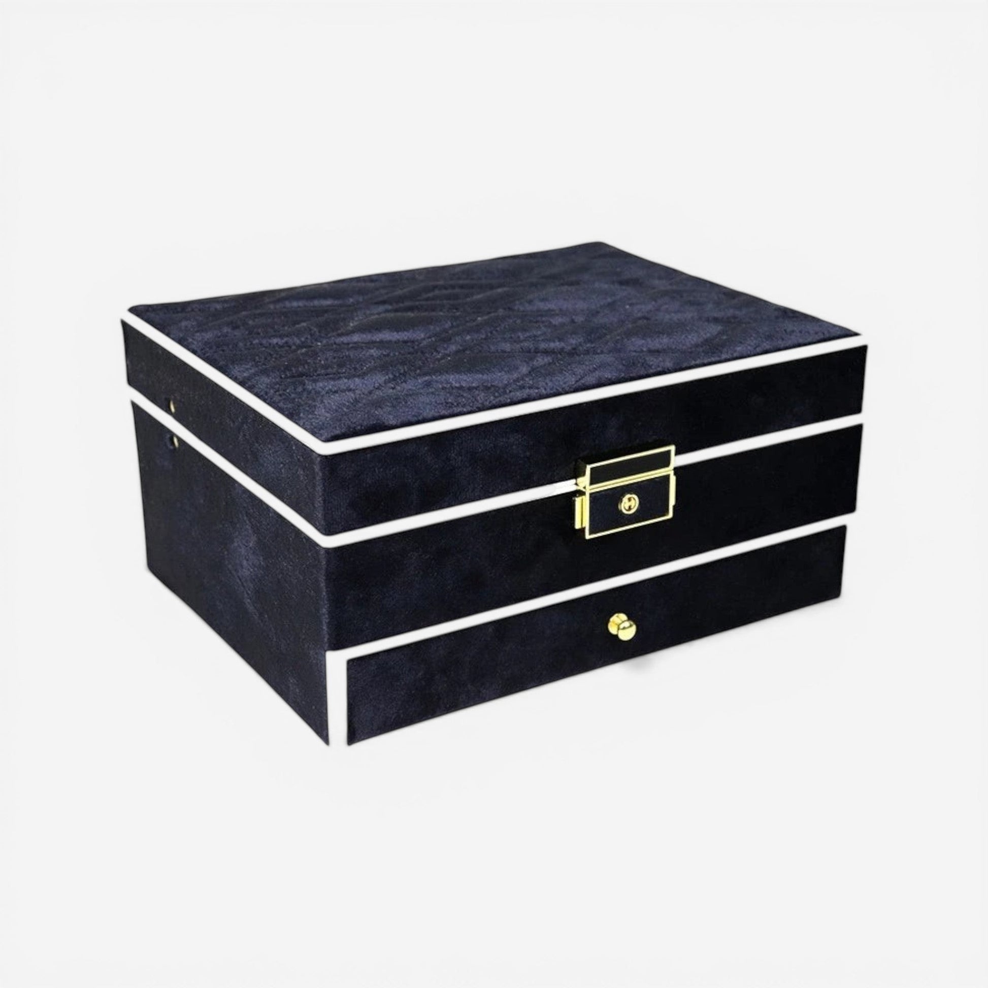 boite à bijoux en velours noir vintage avec compartiments pour organiser bagues et colliers