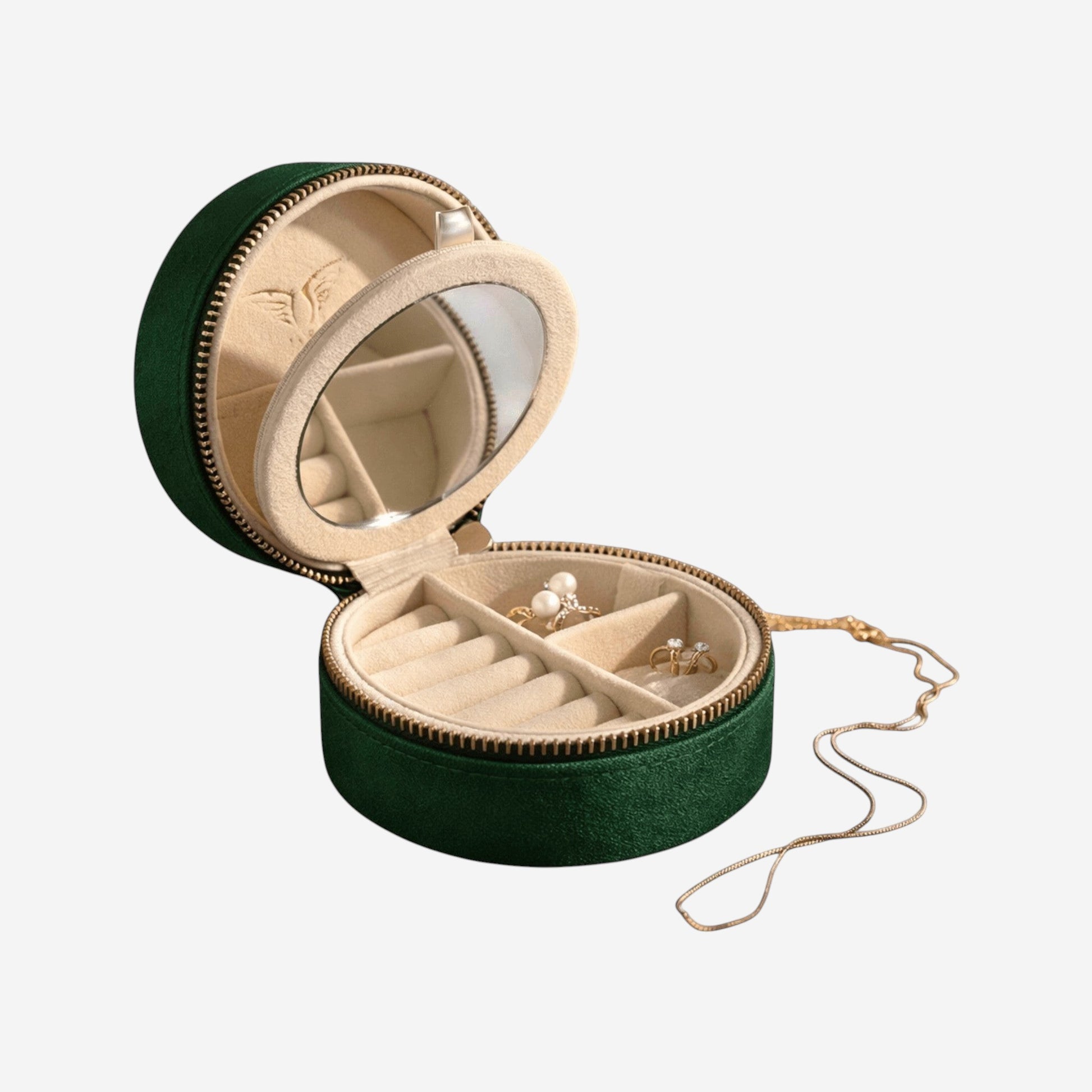 boîte à bijoux ronde en velours pour voyage avec rangement pour bagues et boucles d'oreilles