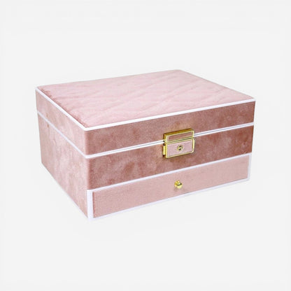boite à bijoux en velours rose vintage avec compartiments pour organiser bijoux de manière élégante
