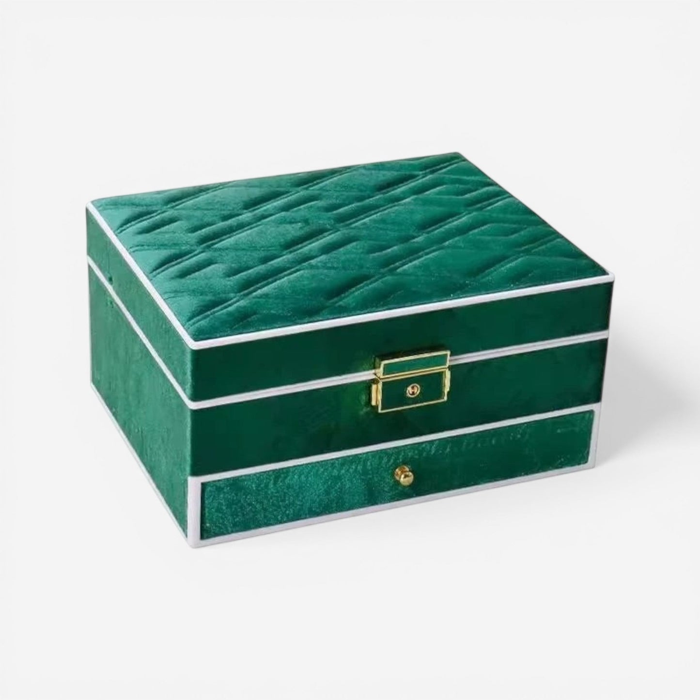 boite à bijoux en velours vert vintage avec compartiments pour organiser bijoux et accessoires