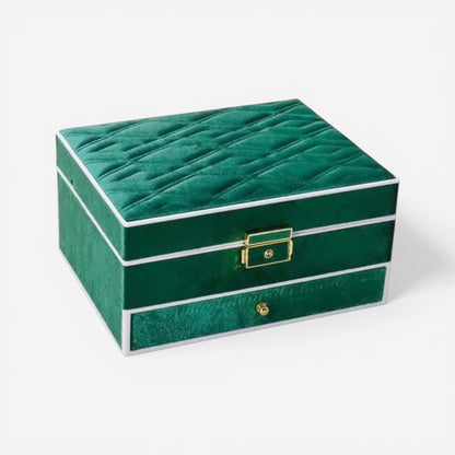 boite à bijoux en velours vert vintage avec compartiments pour organiser bijoux et accessoires