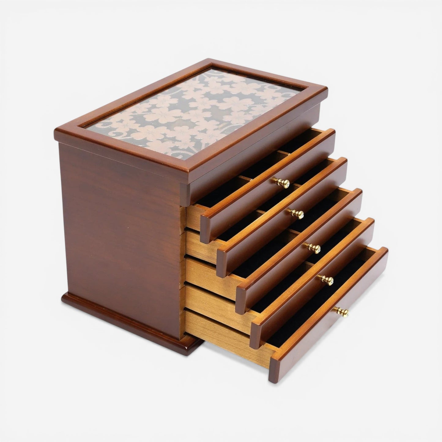 Boîte à bijoux vintage en bois avec plusieurs niveaux pour ranger bijoux et accessoires