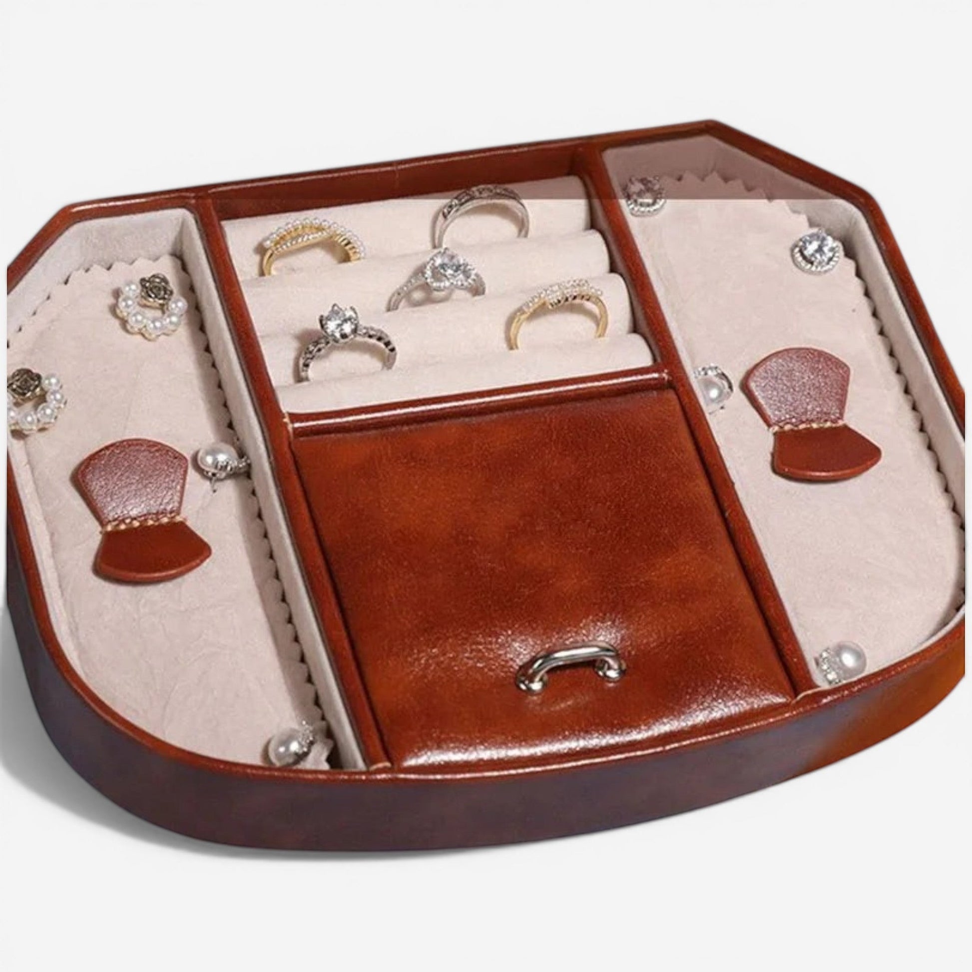 boite à bijoux de voyage en cuir avec design élégant et rangement pratique pour accessoires