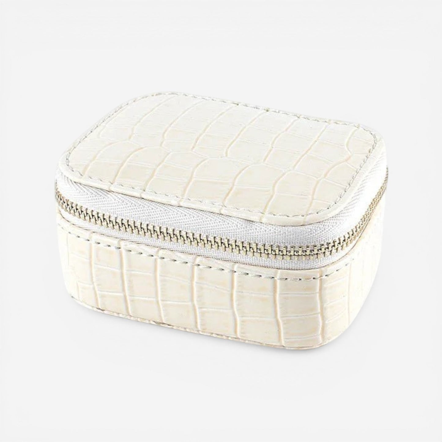 boite à bijoux de voyage ivoire en cuir effet crocodile compacte avec fermeture éclair et rangement pour bijoux