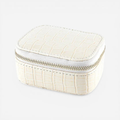boite à bijoux de voyage ivoire en cuir effet crocodile compacte avec fermeture éclair et rangement pour bijoux