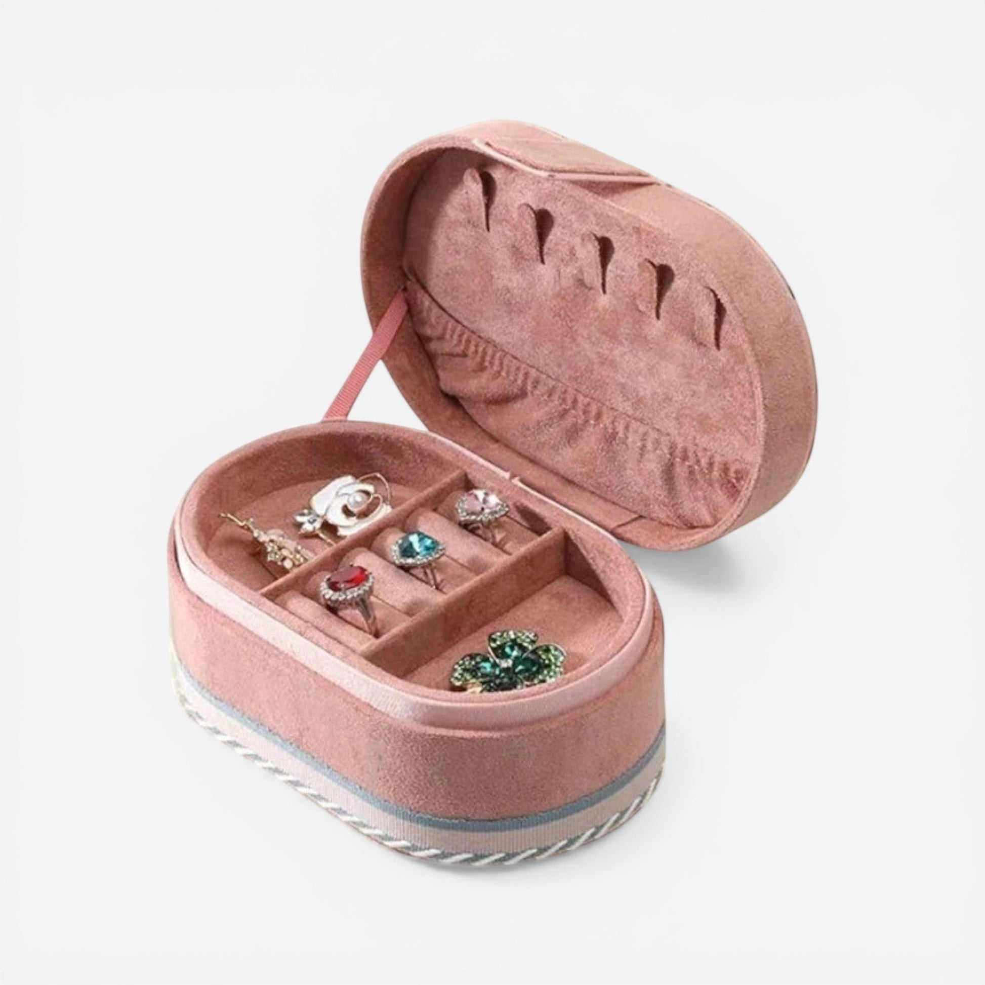 boîte à bijoux de voyage élégante compacte avec compartiments pour bagues et colliers