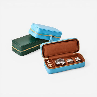 boîte à bijoux de voyage rectangulaire en cuir avec compartiments pour montres et bagues