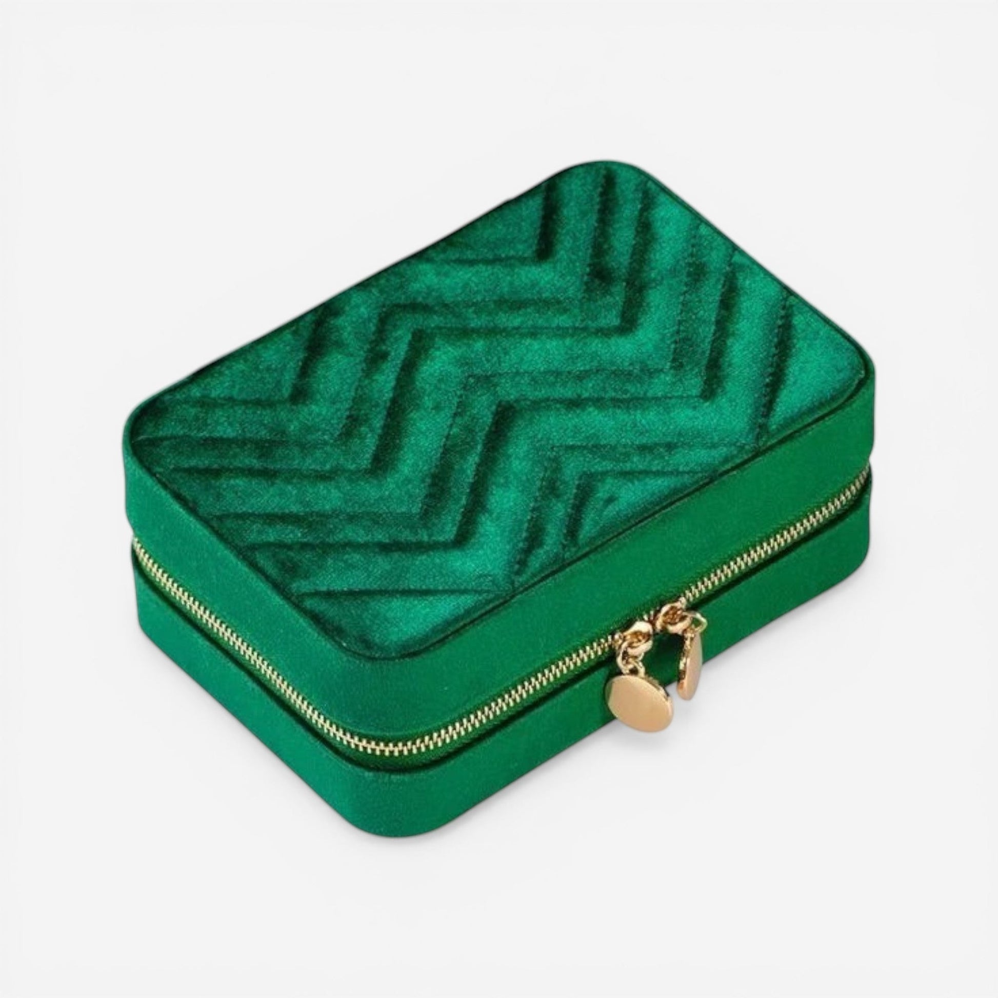 boite à bijoux de voyage en velours vert avec compartiments pour bijoux