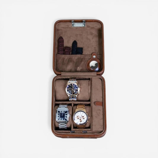 boîte à montres en cuir avec rangement vertical et compartiments pour montres
